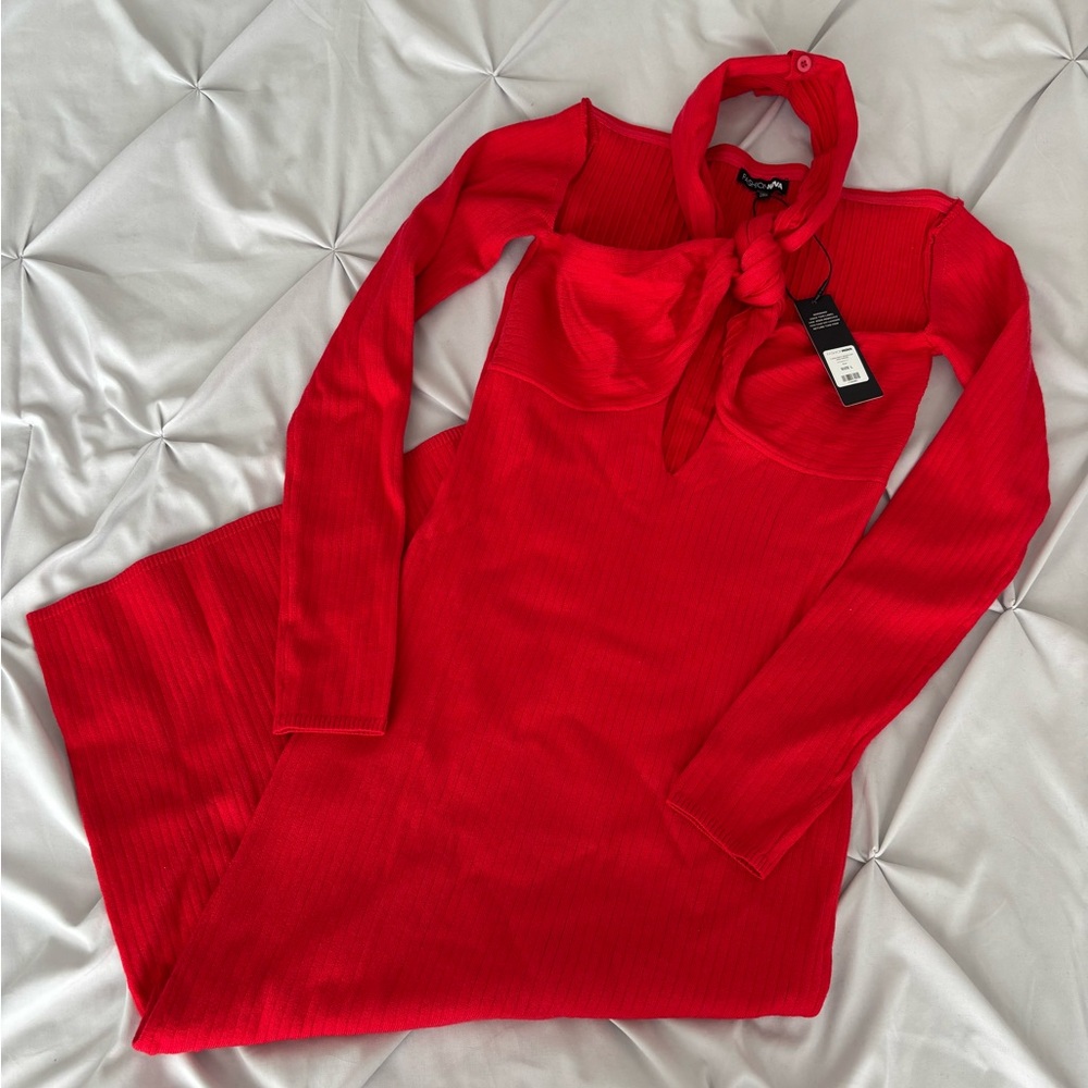 Knot Detail Sweater Midi Dress
